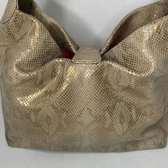 Dooney & Bourke Belvedere gold snakeskin textured leather Logo Lock hobo bag - Picture 5 of 14